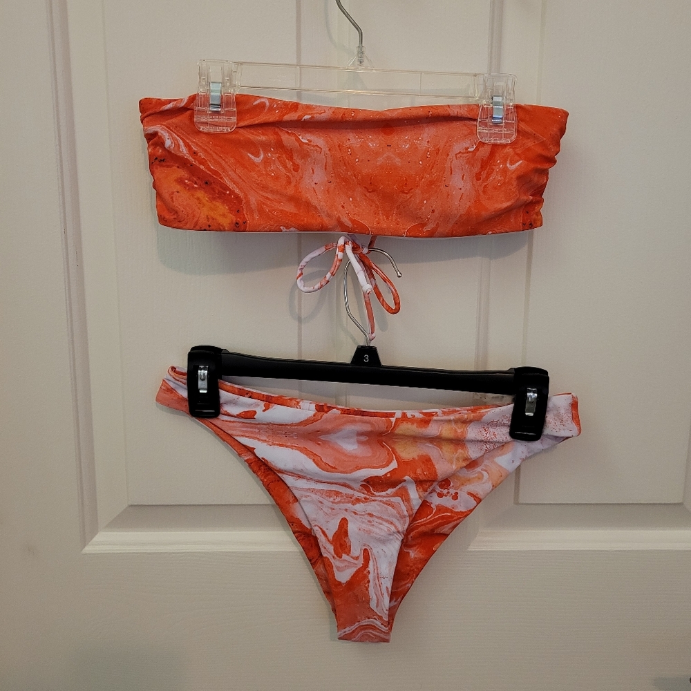 Shein Coral Marble Strapless Bikini